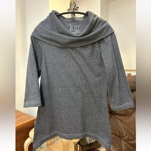 Lur Fashion For Change Cowl Neck Charcoal Gray 3/4 Sleeve Tunic Top Size M